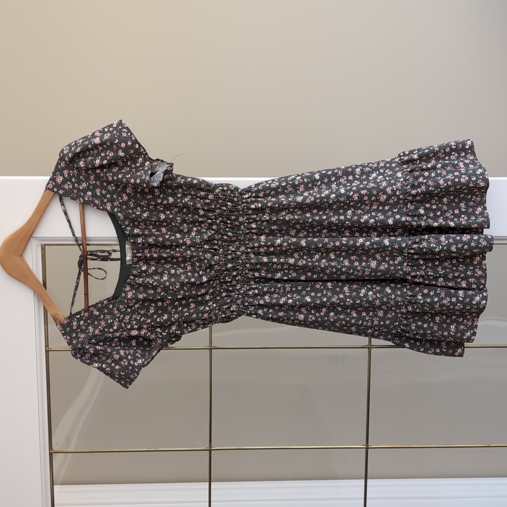 Adorable, sage green dress by Altar'd State, with pink and green little flowers.